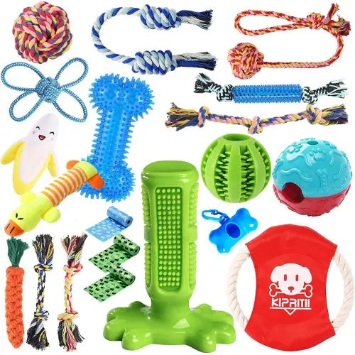 New KIPRITII Dog Chew Toys for Puppy - 20 Pack Puppies Teething Chew Toys for Boredom, Pet Dog Toothbrush Chew Toys with Rope Toys, Treat Balls and Dog Squeaky Toy for Puppy and Small Dogs