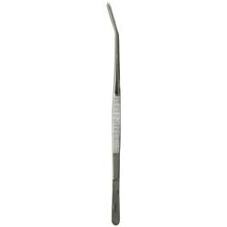 Tamsco Tweezers 12-Inch Angled Stainless Steel Angled Tip Blunt Point Serrated