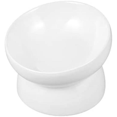 Balacoo Pet Raised Bowls Ceramic Food Bowl Pet Water Bowl Pet Supplies for Cat Dog (White, Size S)