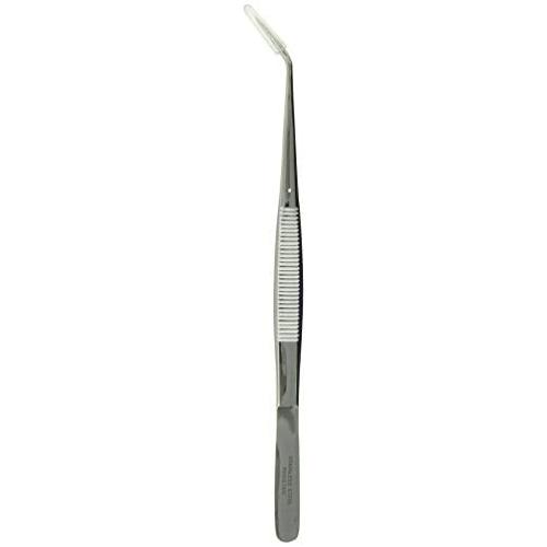 Tamsco 6-Inch Angled Tweezers Stainless Steel Angled Tip Serrated Tip