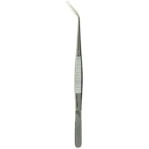 Tamsco 6-Inch Angled Tweezers Stainless Steel Angled Tip Serrated Tip
