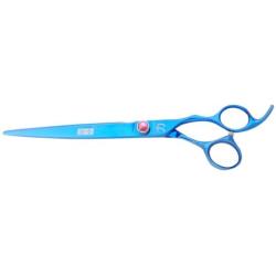 ShearsDirect Japanese 440C Curved Blue Titanium Cutting Shears with Pink Gem Stone Tension and Anatomic Thumb, 9.0-Inch