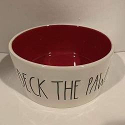 Rae Dunn DECK THE PAWS Dog pet bowl - red interior - 6 inches - ceramic