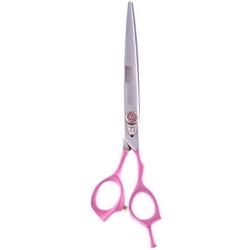 ShearsDirect Japanese 440C Off Set Handle Design Cutting Shears with Pink Rubber Grip Handle and Adjustable Tension Knob, 8.0-Inch