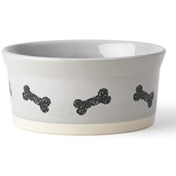 PetRageous 17003 Classy Bones Two-Tone Stoneware Dishwasher Safe Dog Bowl 3.5-Cup 6-Inch Diameter 2.25-Inch Tall for Medium and Large Dogs and Cats, 28-Ounce, Gray