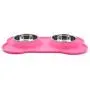 Super Design Stainless Steel Water Food Bowls in Non-Skid & No Spill Silicone Mat,for Small Dogs or Cats, Small, Pink