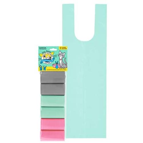 Doggie Walk Bags Kitty Waste Bags, Cat Litter Bags on a Roll with Easy Tie Handles, Extra Large and Leak Proof, Fits Large Sized Scoops, 5X 17 Inches, Multi (KWTHB6-MULTI)