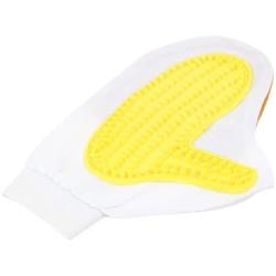 uxcell Pet Dog Massage Grooming Bath Hair Head Gloves Brush, White/Yellow