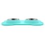 Super Design Double Bowl Pet Feeder Stainless Steel Food Water Bowls with No Spill Silicone Mat for Dogs Cats Small Light Green