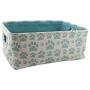 Winifred & Lily Pet Toy and Accessory Storage Bin, Organizer Storage Basket for Pet Toys, Blankets, Leashes and Food in Printed “Dog Paws”, Beige/Teal