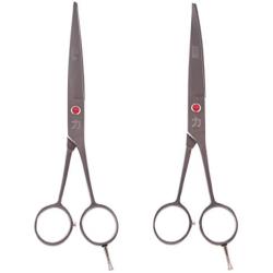 ShearsDirect 2 Piece Straight and Curved Flat Finished Leather Case with Scissors, 6.5''