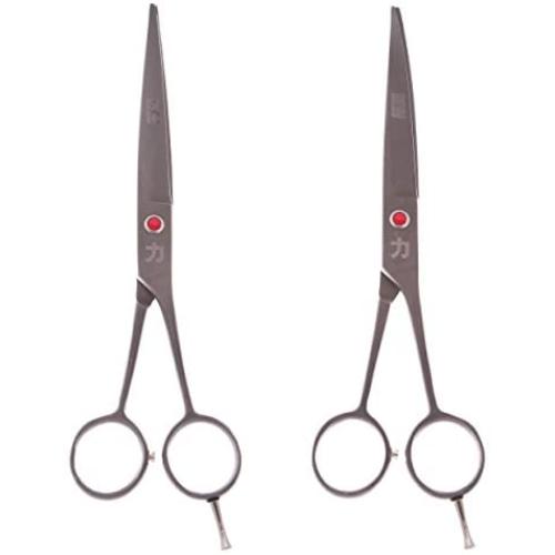 ShearsDirect 2 Piece Straight and Curved Flat Finished Leather Case with Scissors, 6.5''