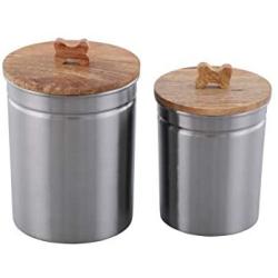 Pet Canisters, Pet Canister for Fresh & Dry Food Storage Container, Steel Canister with Bird Seed, Pet Food Canister for Dog & Cat, Set of 2, Matt