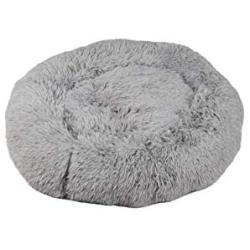 Mind Reader Plush Faux Fur Donut Pet Cuddler, Shaggy Round Comfortable Bed for Dogs, 36'' x 36'', Gray