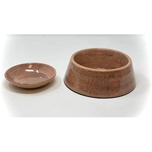 TarHong Hammered Copper Pet Bowl & Saucer Dog Bowl Cat Bowl Houseware Set. Premium Grade Dog Cat Food & Water Bowls