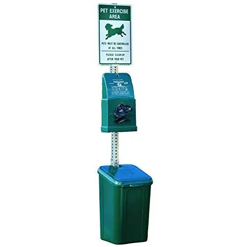 DOGIPOT 1010 Pet Station Includes Sign, Dispenser, Poly Receptacle , Litter Bag Rolls and Liner Trash Bags, Polyethylene, Forest Green (Sign board may vary)