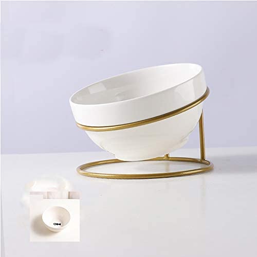 JUILE YUAN Elevated Cat Bowl - Ceramic Tilted Elevated Raised Pet Dish with Metal Stand, Tall Cat Bowls for Food and Water,Anti Vomiting, Whisker Fatigue, Dishwasher Safe, Protect Dog and cat Spine
