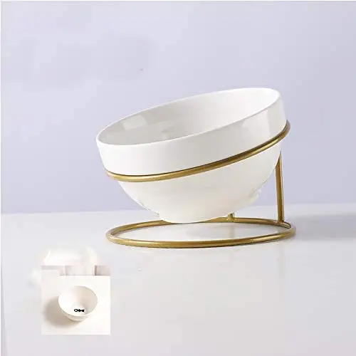 JUILE YUAN Elevated Cat Bowl - Ceramic Tilted Elevated Raised Pet Dish with Metal Stand, Tall Cat Bowls for Food and Water,Anti Vomiting, Whisker Fatigue, Dishwasher Safe, Protect Dog and cat Spine JUILE YUAN Elevated Cat Bowl - Ceramic Tilted Elevated Raised Pet Dish with Metal Stand, Tall Cat Bowls for Food and Water,Anti Vomiting, Whisker Fatigue, Dishwasher Safe, Protect Dog and cat Spine