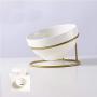JUILE YUAN Elevated Cat Bowl - Ceramic Tilted Elevated Raised Pet Dish with Metal Stand, Tall Cat Bowls for Food and Water,Anti Vomiting, Whisker Fatigue, Dishwasher Safe, Protect Dog and cat Spine