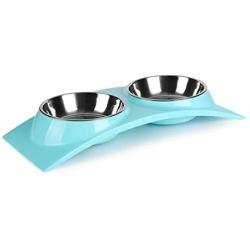 nonbrand Paragon Double Small Dog Bowls Premium Stainless Steel Food and Water Bowls for Cats, Dual Use pet Feeder with Stand Free The Neck for Small Dogs & Cats