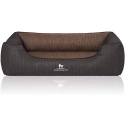 Knuffelwuff Laser-Quilted Artificial Leather Orthopaedic Dog Bed Outback M-L Small 85 x 63cm Black/Brown