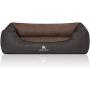 Knuffelwuff Laser-Quilted Artificial Leather Orthopaedic Dog Bed Outback M-L Small 85 x 63cm Black/Brown
