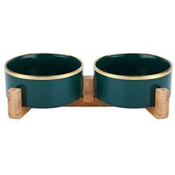 LIONWEI LIONWELI Ceramic Cat Dog Bowl Dish with Wood Stand No Spill Pet Food Water Feeder Cats Medium Dogs