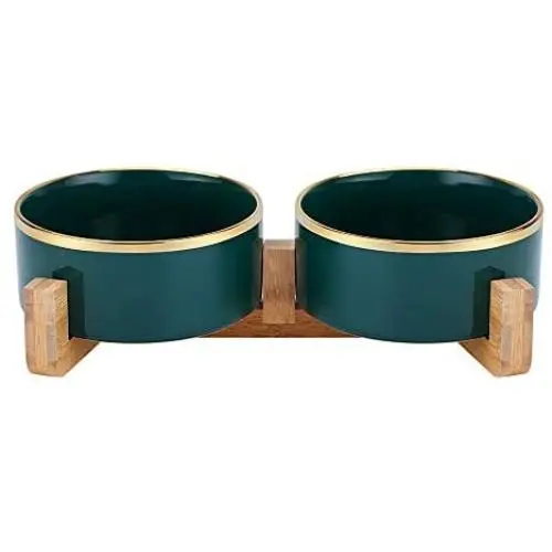 LIONWEI LIONWELI Ceramic Cat Dog Bowl Dish with Wood Stand No Spill Pet Food Water Feeder Cats Medium Dogs LIONWEI LIONWELI Ceramic Cat Dog Bowl Dish with Wood Stand No Spill Pet Food Water Feeder Cats Medium Dogs