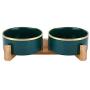 LIONWEI LIONWELI Ceramic Cat Dog Bowl Dish with Wood Stand No Spill Pet Food Water Feeder Cats Medium Dogs