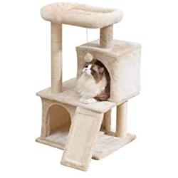 Sanfant New Designed Style Cat Tree with Slide Two Condos Pole Covered Sissal Rope 33 Inch