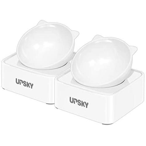 UPSKY Peto Cat Dog Bowl Raised Cat Food Water Bowl with Detachable Elevated Stand Pet Feeder Bowl No-Spill, 0-30°Adjustable Tilted Pet Bowl Stress-Free Suit for Cat Dog (White)