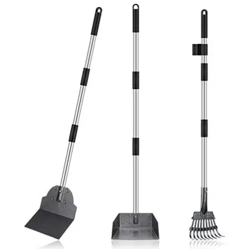 Dog Pooper Scooper, 3 Pack Dog Poop Rake and Scoop Metal Long Handle Adjustable Long Handle, Pet Waste Removal for Small to Medium Dogs and Pets for Lawns, Gravel, Grass, Dirt