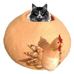 Le Sharma Deluxe Felted Cat Cave, 100% Natural, Eco-Friendly and Handmade Wool Cat Bed - Large Cozy and Comfortable Felt Cat Caves Houses for Indoor Cats/Kittens and Small Dogs - Hen
