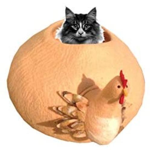 Le Sharma Deluxe Felted Cat Cave, 100% Natural, Eco-Friendly and Handmade Wool Cat Bed - Large Cozy and Comfortable Felt Cat Caves Houses for Indoor Cats/Kittens and Small Dogs - Hen