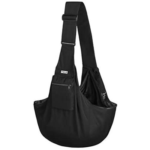 MOSISO Dog Cat Carrier Sling Bag, Pet Carrier Tote Pouch Bag Hands Free Adjustable Strap Mesh Soft Carrying Pocket Puppy Travel Shoulder Bag for Puppies Small Dog/Cat for Outdoor Travelling, Black