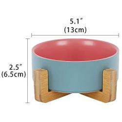 LIONWEI LIONWELI Ceramic Cat Dog Bowl Dish with Wood Stand No Spill Pet Food Water Feeder Cats Small Dogs