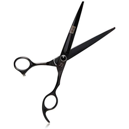 ShearsDirect Japanese 440C Titanium Professional Grooming Shear with Ergonomic Handle, 7-Inch, Black
