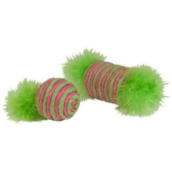 Boss Pet Chomper Kylies Brites 2-Piece Feather Raffia Spool and Ball Toy with Feather for Pets, Assorted Colors