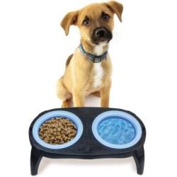 DUKES Collapsible Dual Elevated Pet Travel Food Water Bowl Feeder Container