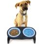 DUKES Collapsible Dual Elevated Pet Travel Food Water Bowl Feeder Container