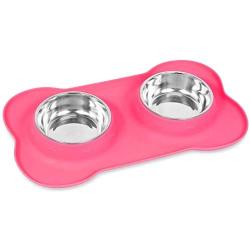 Internets Best Bone Dog Bowl Set - Double Stainless Steel Pet Food Water Bowls - No Spill Silicone Stand