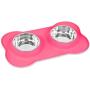 Internets Best Bone Dog Bowl Set - Double Stainless Steel Pet Food Water Bowls - No Spill Silicone Stand
