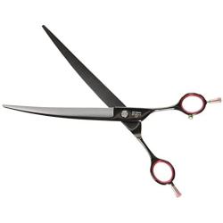 ShearsDirect Japanese 440C Curved Black Titanium Cutting Shears with Red Gem Stone Tension and Double Finger Rest, 8.0-Inch