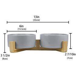 LIONWEI LIONWELI Ceramic Cat Bowl with Wood Stand No Spill Pet Food Water Feeder Cats Small Dogs