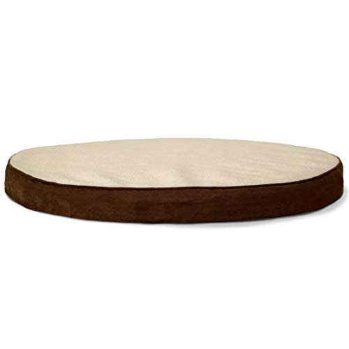 Furhaven Pet Dog Bed - Orthopedic Round Oval Faux Sheepskin Sherpa and Suede Foam Mattress Pet Bed with Removable Cover for Dogs and Cats, Espresso, Large