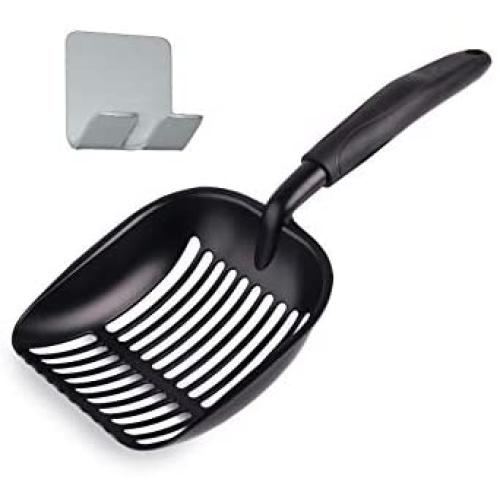 Pets First Cat Litter Scooper - Ergonomic & Easy Grip Design Deep Cleaning with A Non-Stick & No Residue Build-Up – Solid Aluminum, Waterproof - Bonus Hook - 1.75 x 13.25 x 5
