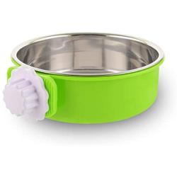 Crate Dog Bowl Removable Stainless Steel Water Food Feeder Bowls Cage Coop Cup for Cat Puppy Bird Pets (Large, Green)