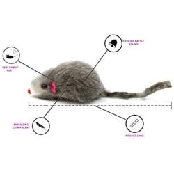 AXEL PETS 60 Furry Mice with Catnip and Rattle Sound Made of Real Rabbit Fur Interactive Catch Play Mouse Toy for Cat, Box of 60 Mice