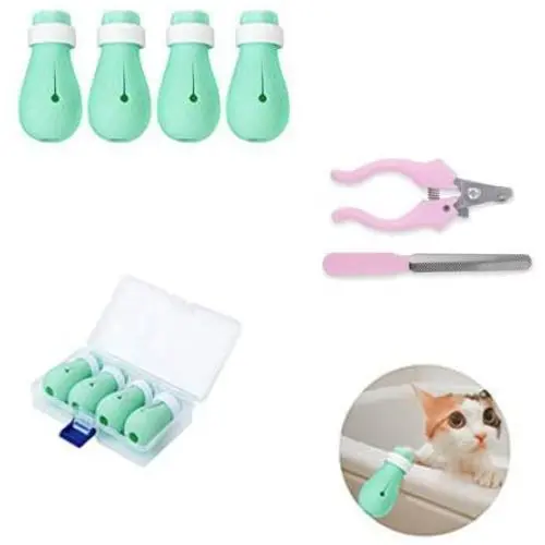 HARIS DB Anti-Scratch Cat Shoes Silicone Boots Cover, with 1 Cat Nail Clippers, Rubber Precaution Scratch Gloves for Cat Paw, Used for Pet Grooming HARIS DB Anti-Scratch Cat Shoes Silicone Boots Cover, with 1 Cat Nail Clippers, Rubber Precaution Scratch Gloves for Cat Paw, Used for Pet Grooming