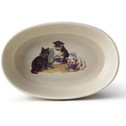 PetRageous 17006 Pet Derby Stoneware Dishwasher Safe Oval Cat Bowl 2-Cup 6.5-Inch Long 4-Inch Wide 2-Inch Tall Cats, 16-Ounce, Off-White